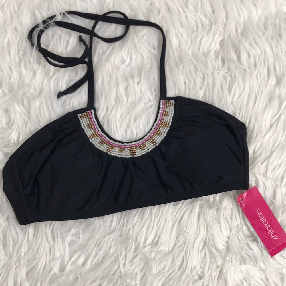 Xhilaration Black Beaded Halter Bikini Top